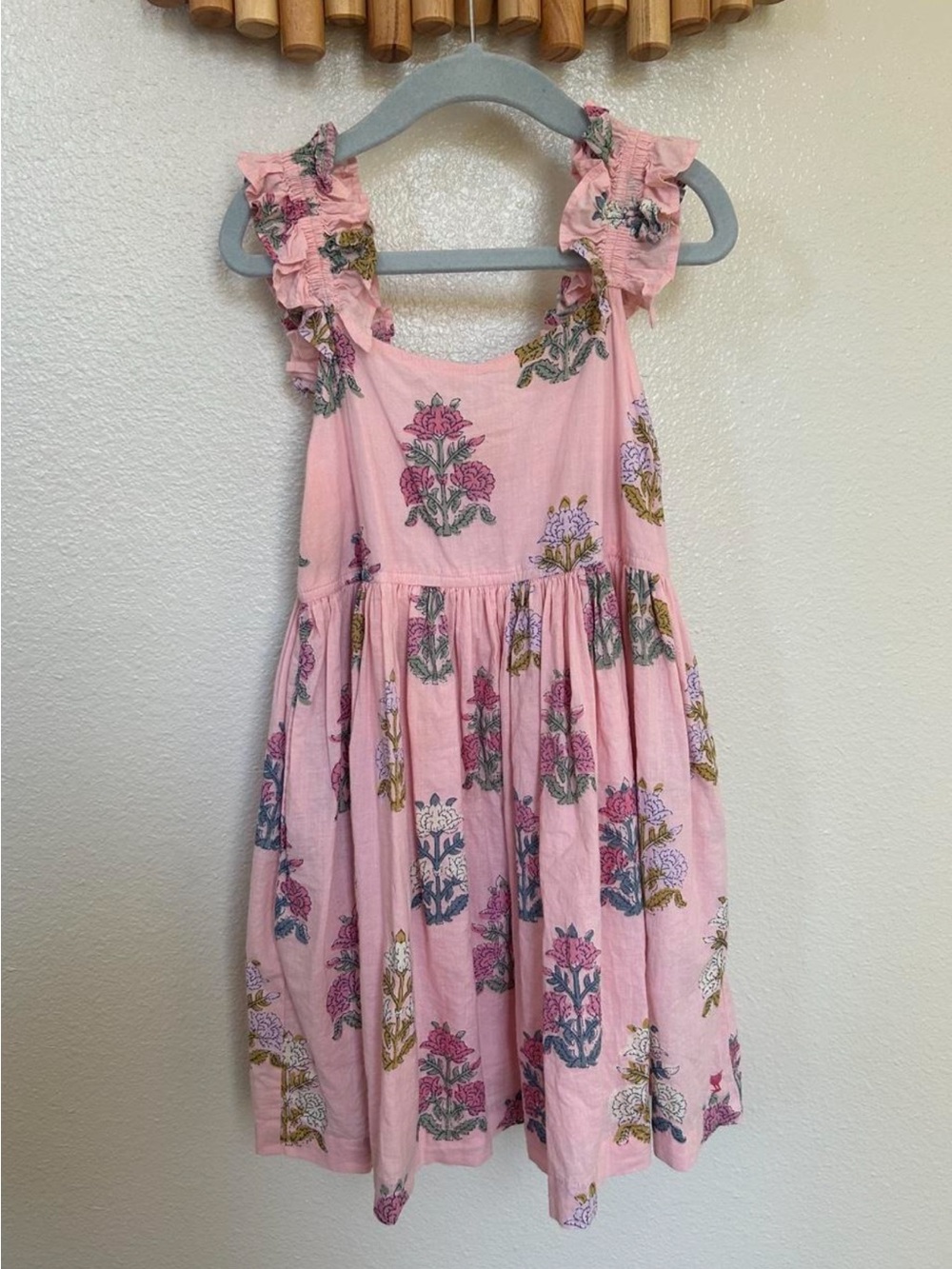 Pink Chicken Pink Floral Block Print Ruffle Dress Girls size 5